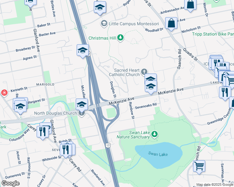 map of restaurants, bars, coffee shops, grocery stores, and more near 789 Blackberry Road in Victoria