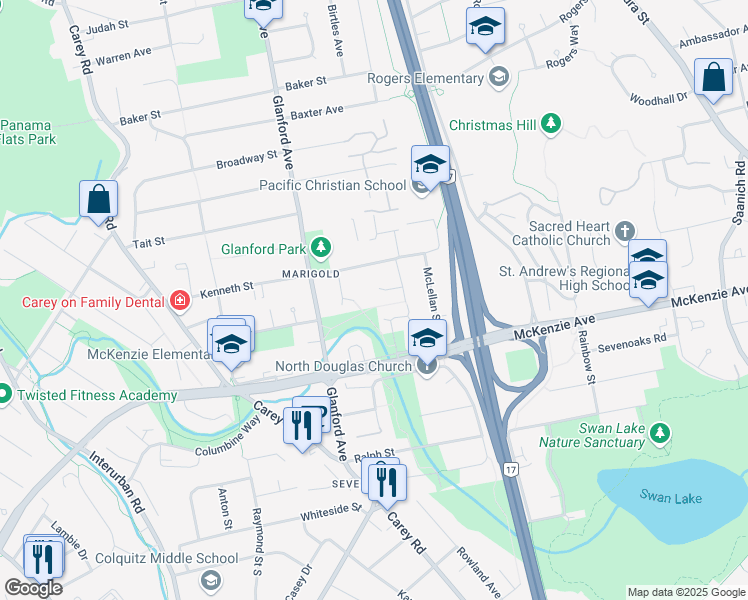 map of restaurants, bars, coffee shops, grocery stores, and more near 631 Baltic Place in Victoria