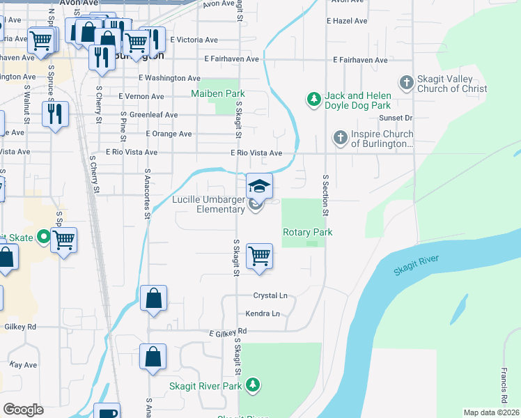 map of restaurants, bars, coffee shops, grocery stores, and more near 820 South Skagit Street in Burlington