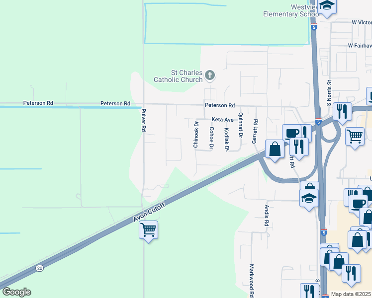 map of restaurants, bars, coffee shops, grocery stores, and more near 18139 Joy Pl in Burlington