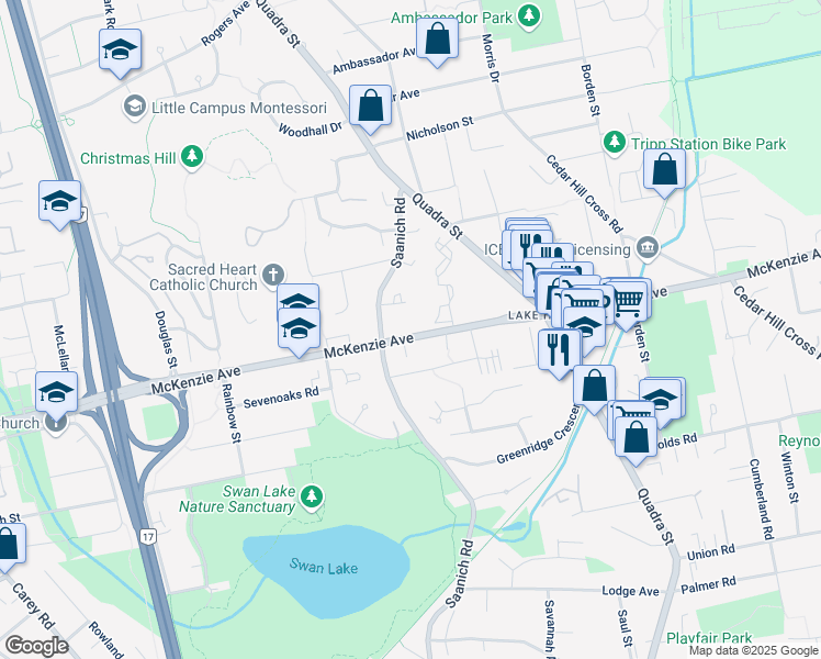 map of restaurants, bars, coffee shops, grocery stores, and more near 982 McKenzie Avenue in Victoria