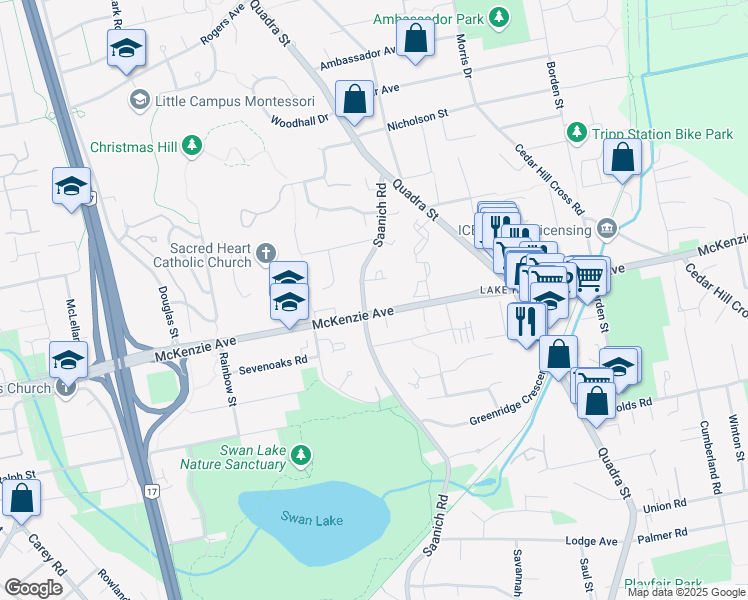 map of restaurants, bars, coffee shops, grocery stores, and more near 982 McKenzie Avenue in Victoria
