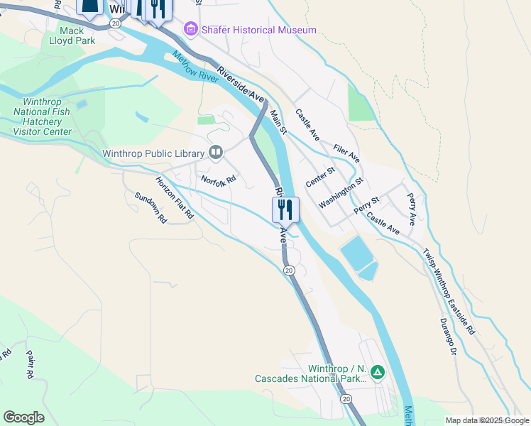 map of restaurants, bars, coffee shops, grocery stores, and more near 709 State Route 20 in Winthrop