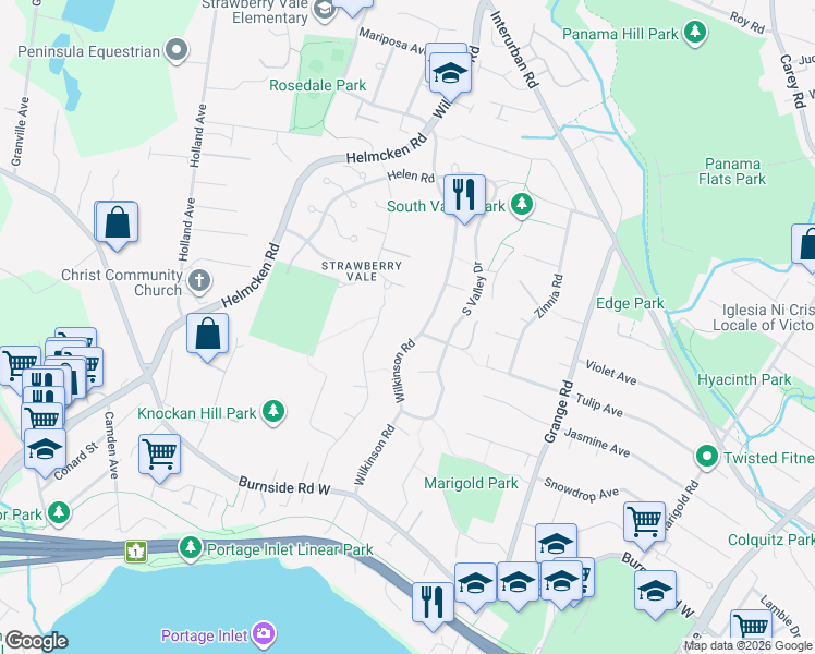 map of restaurants, bars, coffee shops, grocery stores, and more near in Victoria