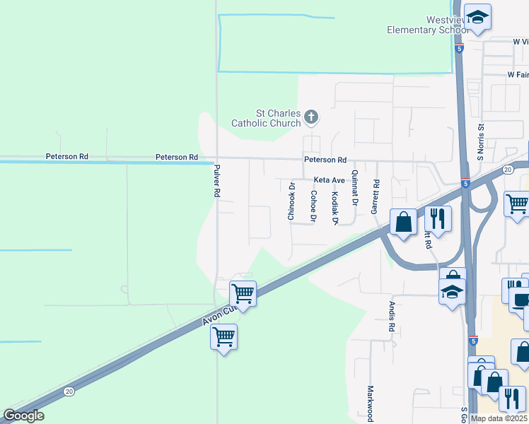map of restaurants, bars, coffee shops, grocery stores, and more near 18139 Joy Place in Burlington
