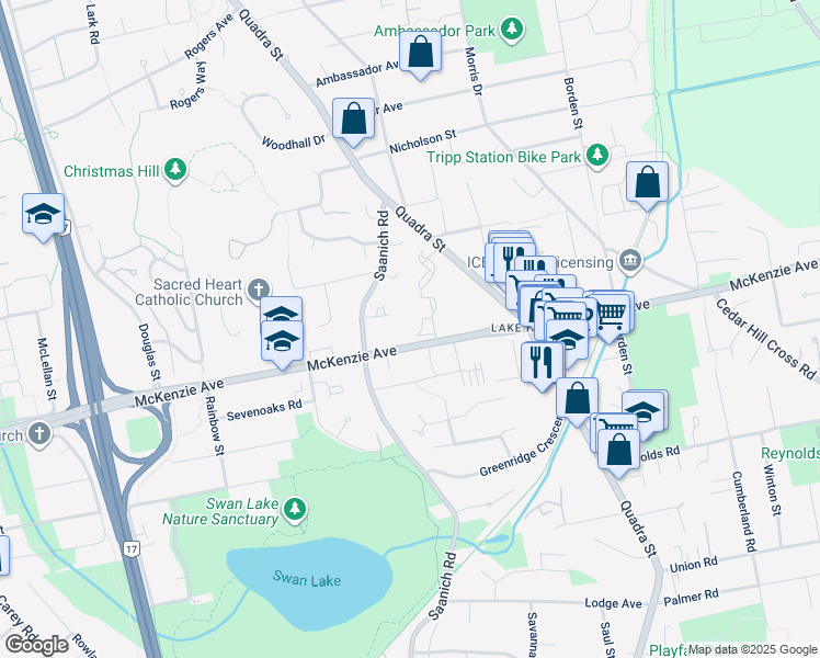 map of restaurants, bars, coffee shops, grocery stores, and more near 984 McKenzie Avenue in Victoria