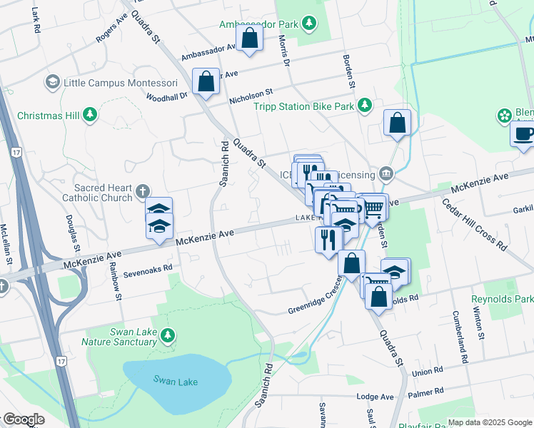 map of restaurants, bars, coffee shops, grocery stores, and more near in Victoria