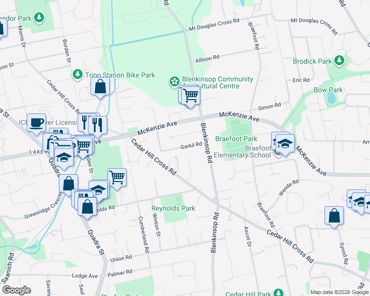map of restaurants, bars, coffee shops, grocery stores, and more near 3948 Margot Place in Victoria