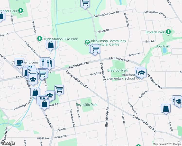 map of restaurants, bars, coffee shops, grocery stores, and more near 1280 Lonsdale Place in Victoria