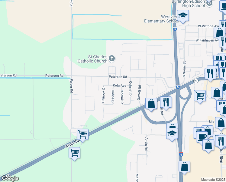 map of restaurants, bars, coffee shops, grocery stores, and more near 722 Cohoe Drive in Burlington