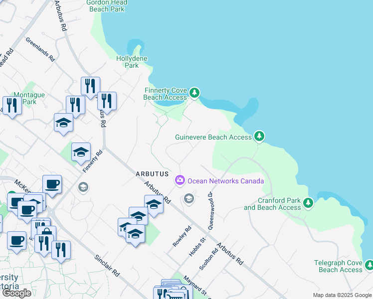 map of restaurants, bars, coffee shops, grocery stores, and more near 4040 Haro Road in Victoria