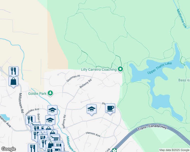 map of restaurants, bars, coffee shops, grocery stores, and more near 2121 Bellamy Road in Victoria