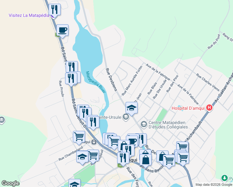 map of restaurants, bars, coffee shops, grocery stores, and more near 4 Rue Suzor Cote in Amqui