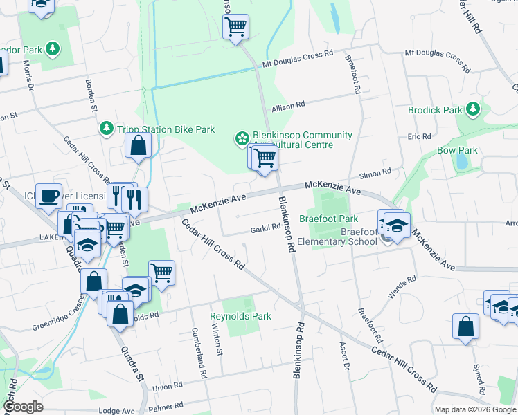map of restaurants, bars, coffee shops, grocery stores, and more near 1280 Lonsdale Place in Victoria