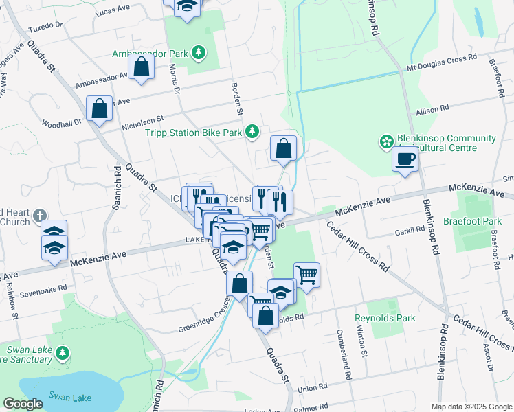 map of restaurants, bars, coffee shops, grocery stores, and more near 1040 McKenzie Avenue in Victoria