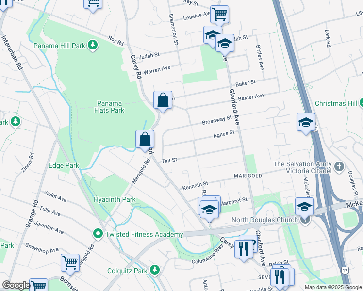 map of restaurants, bars, coffee shops, grocery stores, and more near 537 Agnes Street in Victoria