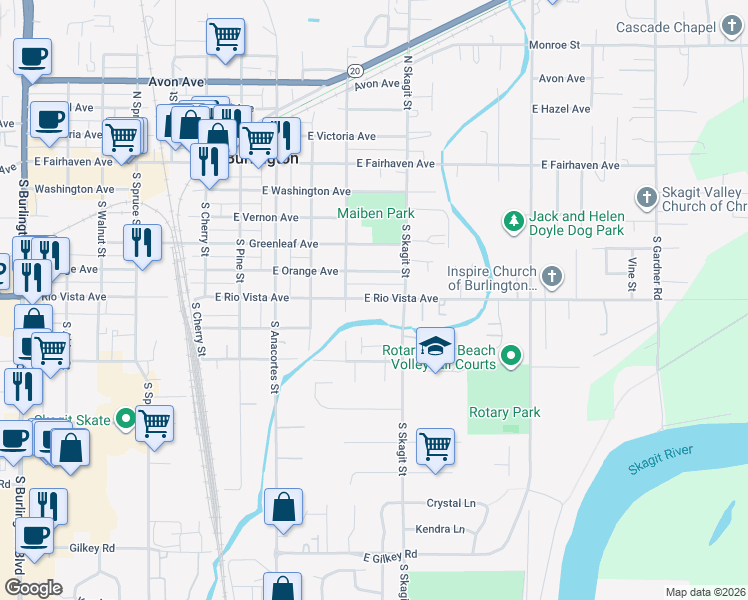 map of restaurants, bars, coffee shops, grocery stores, and more near 11201 Peter Anderson Road in Burlington