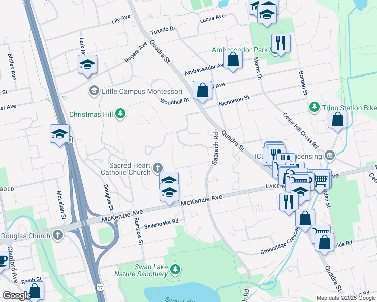 map of restaurants, bars, coffee shops, grocery stores, and more near 962 Eagle Rock Terrace in Victoria