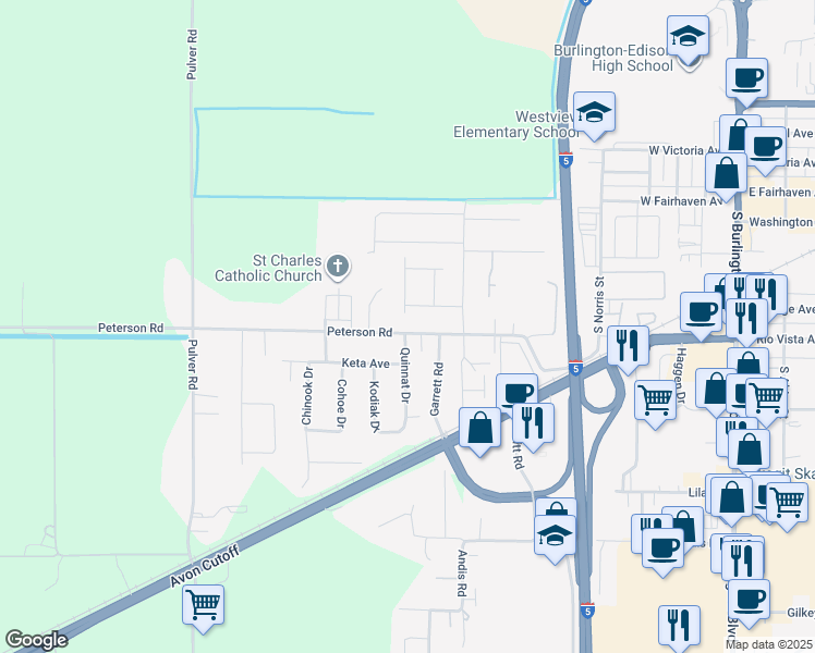 map of restaurants, bars, coffee shops, grocery stores, and more near 837 Peterson Road in Burlington
