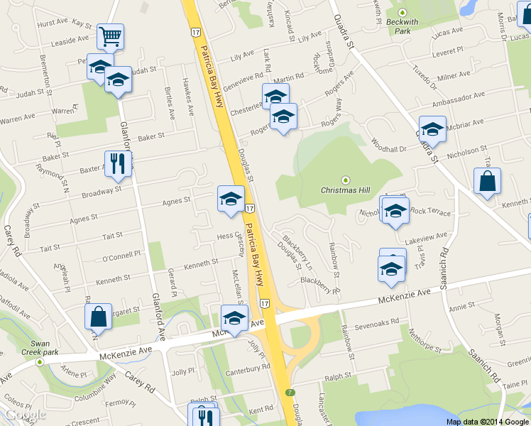 map of restaurants, bars, coffee shops, grocery stores, and more near 4079 Douglas St in Capital Regional District