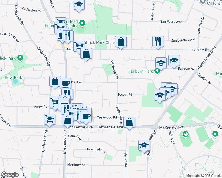 map of restaurants, bars, coffee shops, grocery stores, and more near 1740 Applewood Place in Victoria