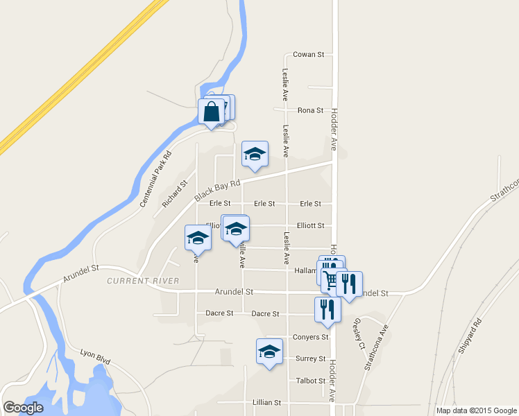 map of restaurants, bars, coffee shops, grocery stores, and more near 372 Erle Street in Thunder Bay