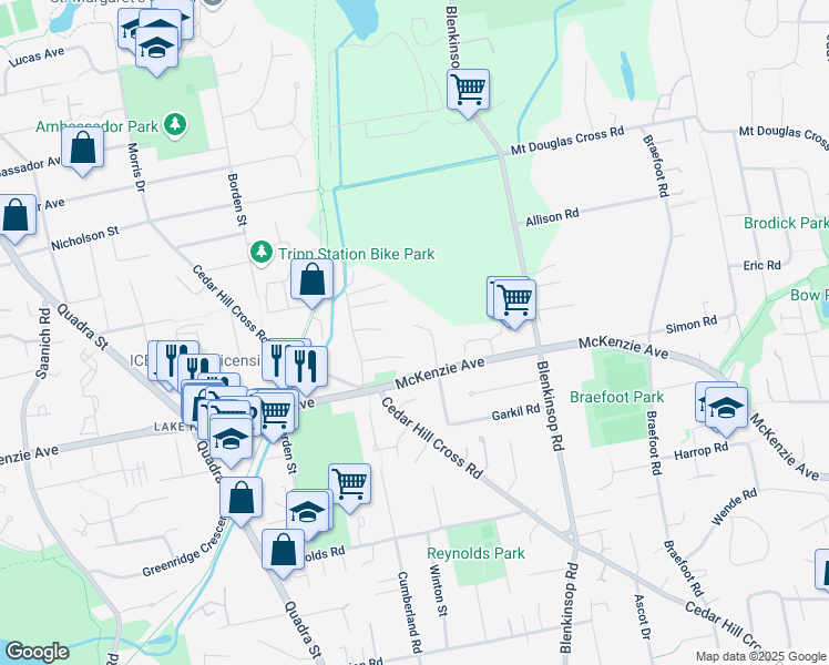 map of restaurants, bars, coffee shops, grocery stores, and more near 4048 Century Road in Victoria