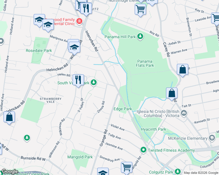map of restaurants, bars, coffee shops, grocery stores, and more near 1041 Chesterfield Road in Victoria