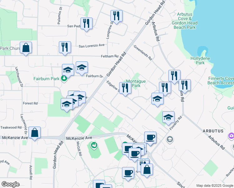 map of restaurants, bars, coffee shops, grocery stores, and more near 4096 Dawnview Crescent in Victoria