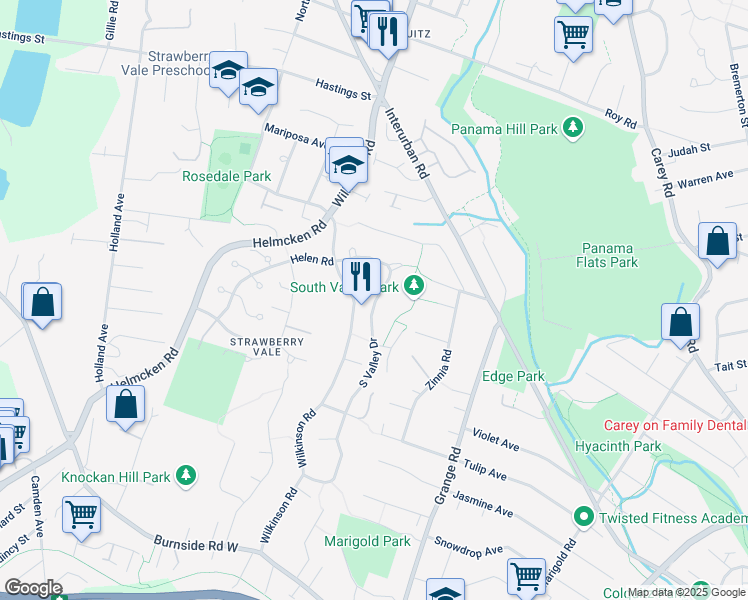 map of restaurants, bars, coffee shops, grocery stores, and more near 3988 South Valley Drive in Victoria