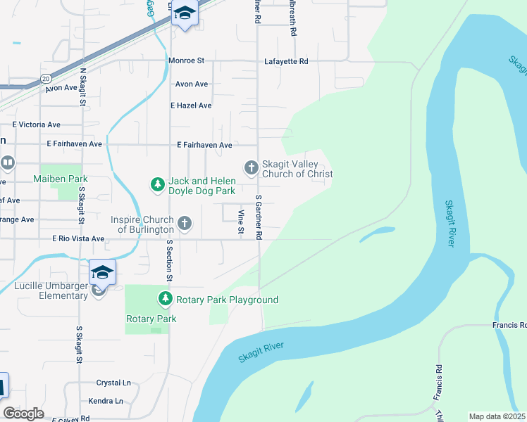 map of restaurants, bars, coffee shops, grocery stores, and more near 405 South Gardner Road in Burlington
