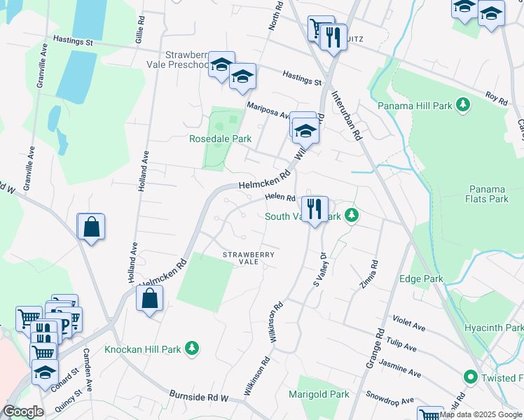 map of restaurants, bars, coffee shops, grocery stores, and more near 3958 Helen Road in Victoria