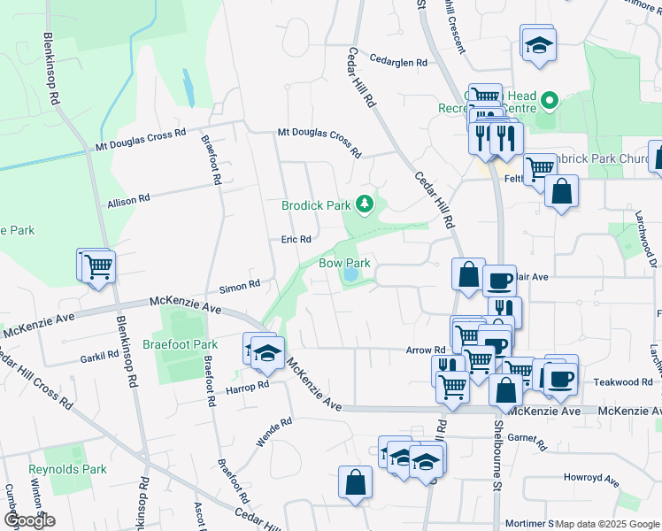 map of restaurants, bars, coffee shops, grocery stores, and more near 4013 Bow Road in Victoria