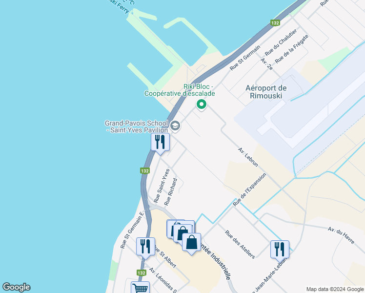 map of restaurants, bars, coffee shops, grocery stores, and more near 7 Avenue Goulet in Rimouski