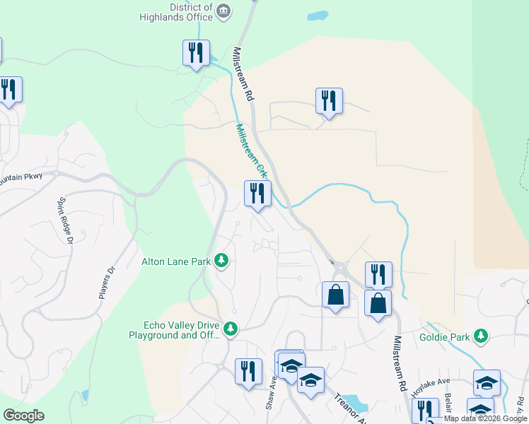 map of restaurants, bars, coffee shops, grocery stores, and more near 2105 Longspur Drive in Victoria
