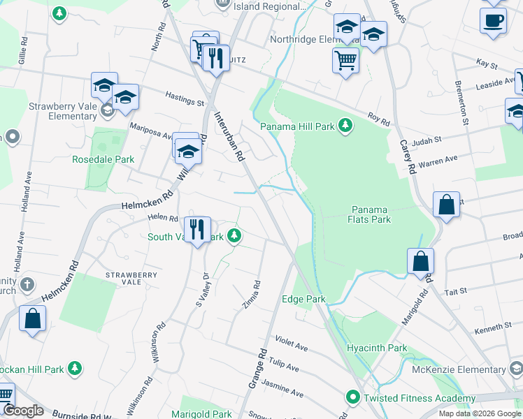 map of restaurants, bars, coffee shops, grocery stores, and more near 4088 Interurban Road in Victoria