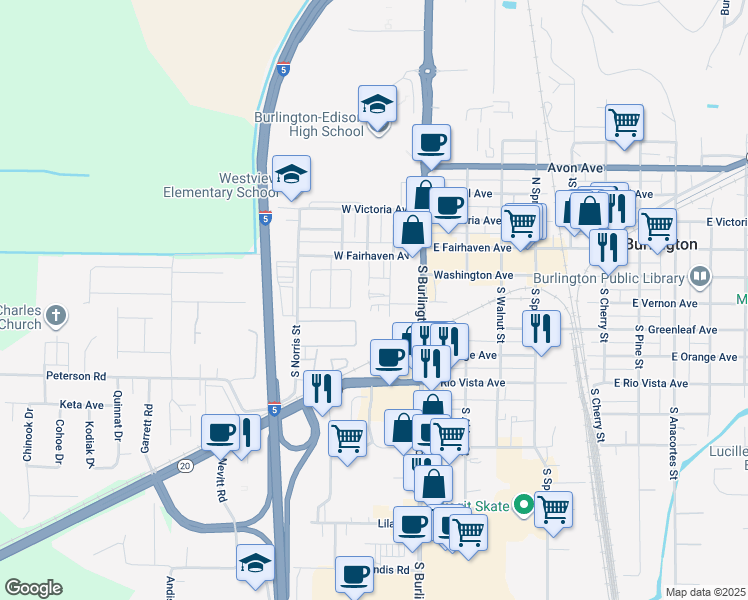 map of restaurants, bars, coffee shops, grocery stores, and more near 200 Lodean Drive in Burlington