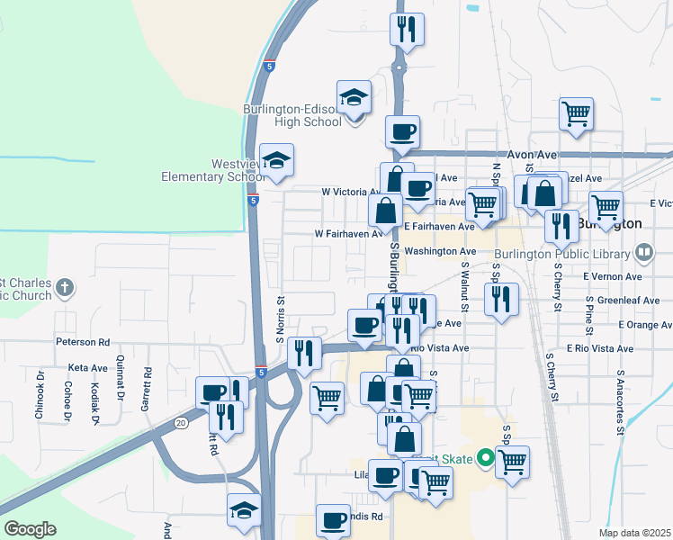 map of restaurants, bars, coffee shops, grocery stores, and more near 128 Heritage Place in Burlington