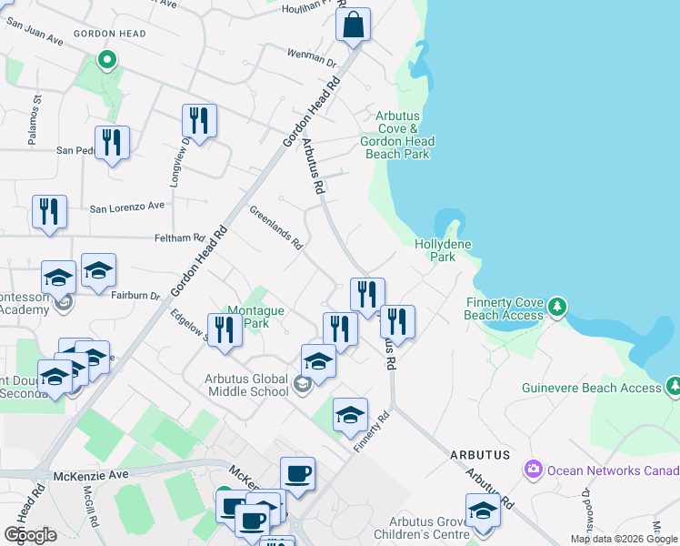 map of restaurants, bars, coffee shops, grocery stores, and more near in Victoria