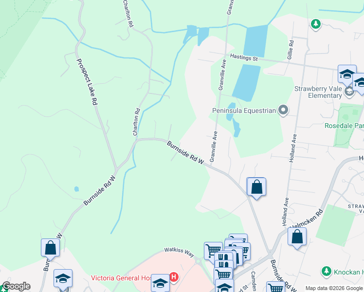 map of restaurants, bars, coffee shops, grocery stores, and more near 1670 Burnside Road West in Victoria