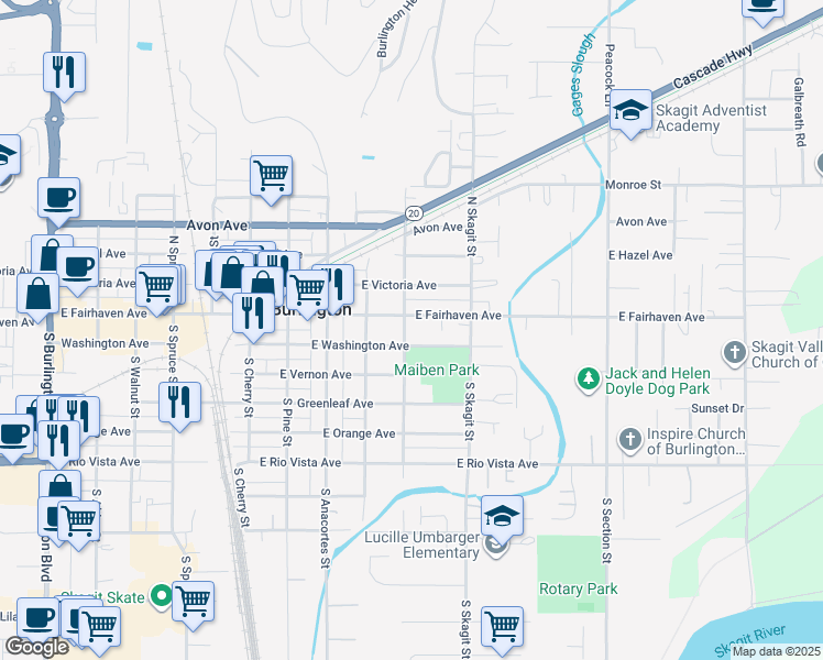 map of restaurants, bars, coffee shops, grocery stores, and more near 955 East Fairhaven Avenue in Burlington