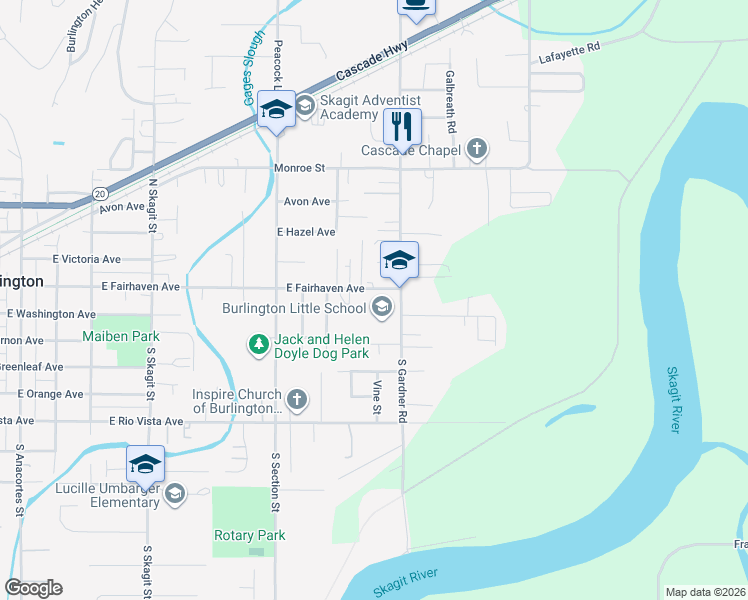 map of restaurants, bars, coffee shops, grocery stores, and more near 1730 East Fairhaven Avenue in Burlington