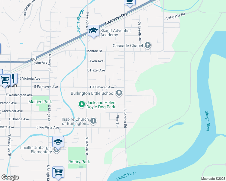 map of restaurants, bars, coffee shops, grocery stores, and more near 1730 East Fairhaven Avenue in Burlington