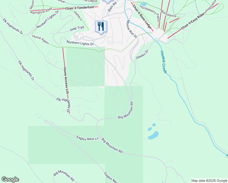 map of restaurants, bars, coffee shops, grocery stores, and more near 120 Ridge Run Drive in Whitefish