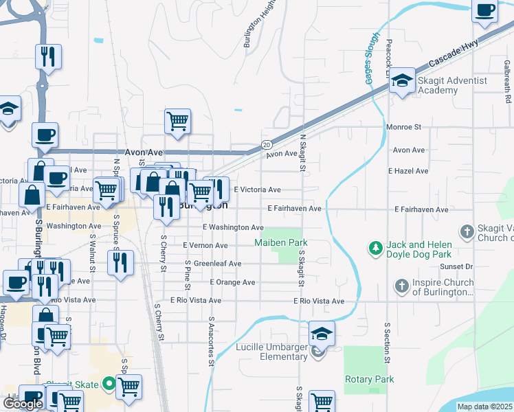 map of restaurants, bars, coffee shops, grocery stores, and more near 955 East Fairhaven Avenue in Burlington