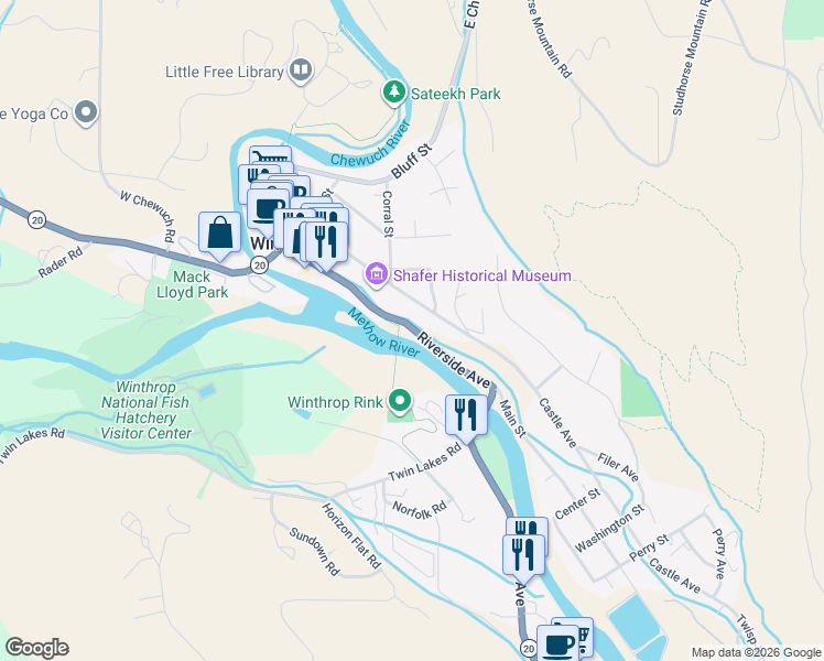 map of restaurants, bars, coffee shops, grocery stores, and more near in Winthrop