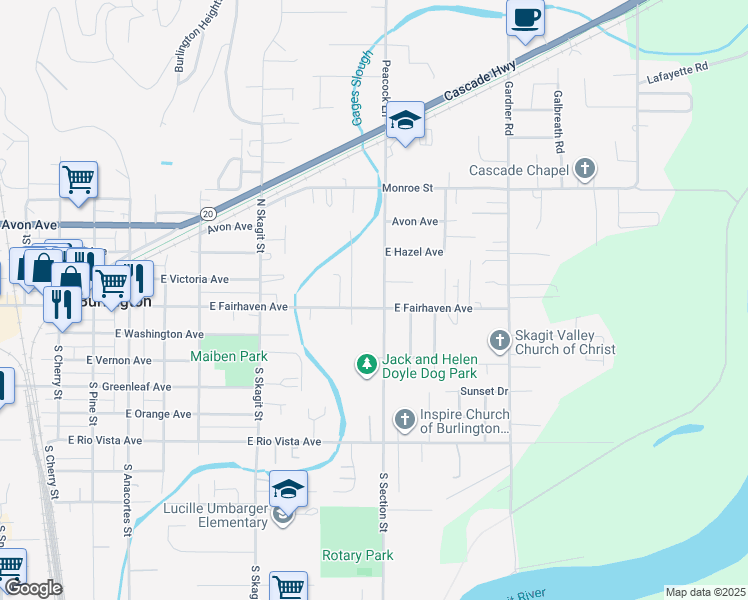 map of restaurants, bars, coffee shops, grocery stores, and more near 1341 E Fairhaven Ave in Burlington