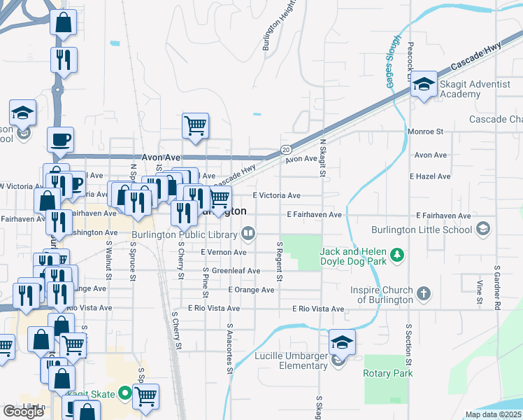 map of restaurants, bars, coffee shops, grocery stores, and more near 901 East Fairhaven Avenue in Burlington