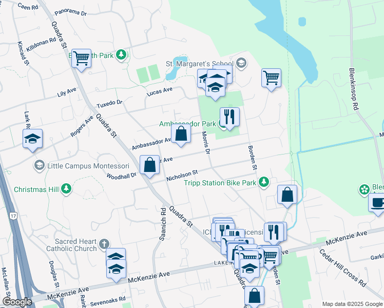 map of restaurants, bars, coffee shops, grocery stores, and more near 987 McBriar Ave in Victoria