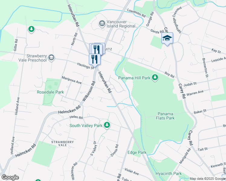 map of restaurants, bars, coffee shops, grocery stores, and more near 4125 Interurban Road in Victoria